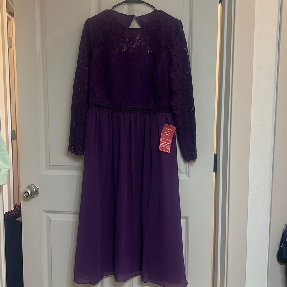 Lace Purple Midi Bridesmaid Dress